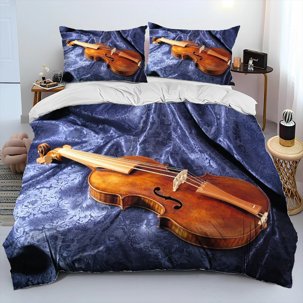 

Classical Violin Instrument Music Comforter Bedding Set,Duvet Cover Bed Set Quilt Cover Pillowcase,King Queen Size Bedding Set
