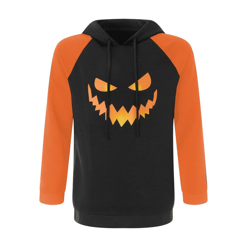 Halloween Sweater Men's Patchwork Hoodies Pit Cloth Sweatshirt Pumpkin Print Patchwork Sweater Men Halloween Party Clothing