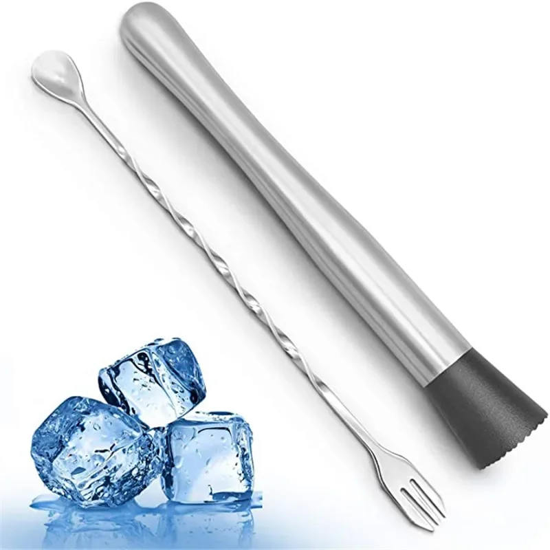 8 Inch Cocktail Muddler and Mixing Spoon, Stainless Steel Cocktail Muddler Home Bar Bartender Tool Barware Set