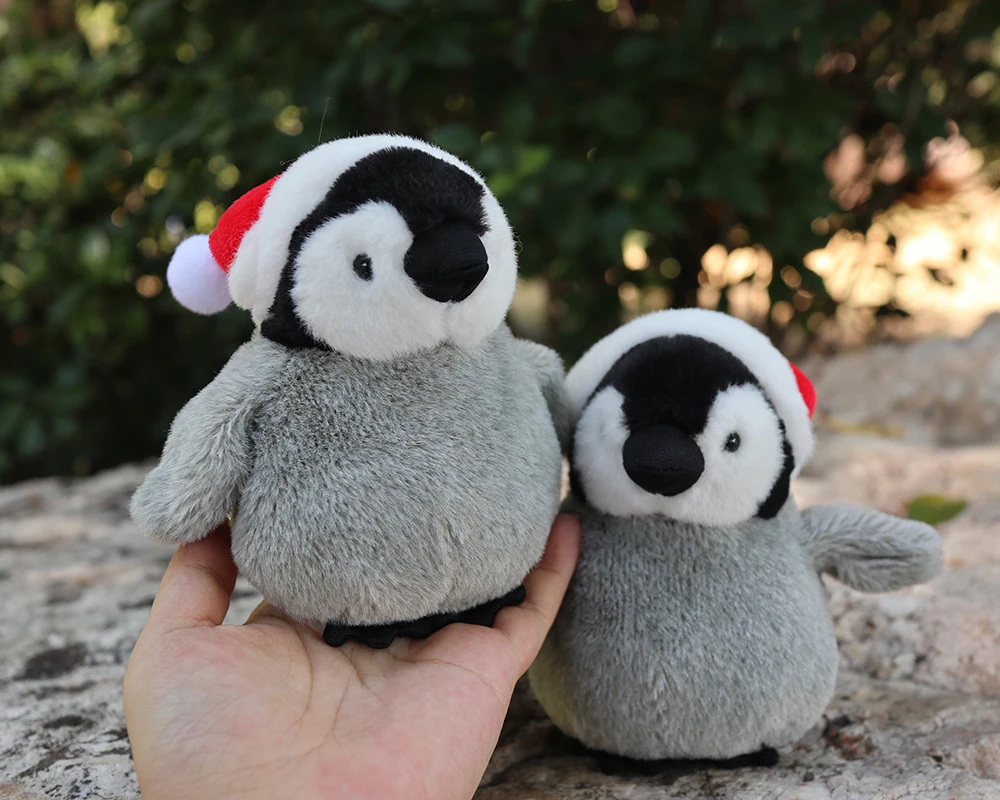 12CM High Cute Emperor Penguin Plush AnimalToy w/ Christmas Hat Small Baby Penguin Stuffed Pendant Toys Gifts cartoon penguin reindeer bear shower curtain set non slip rug toilet lid cover bath mat christmas bathroom decor shower curtains