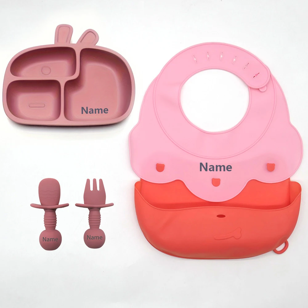 Silicone Tableware Set Waterproof and Easy to Clean Free Name Engraving Creative Gifts Customized for Babies