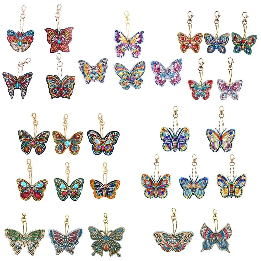 4/5Pcs 5d DIY Butterfly Diamond Painting Keyring Mosaic Embroidery Cross Stitch Bag Pendant Birthday Gift Diamond Keychain diamond painting,diamond art painting kit,diamond painting set
