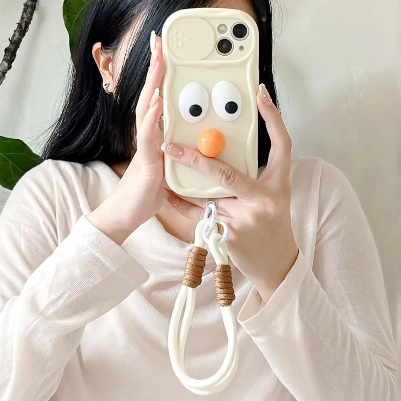 Tecknade ögon Handledsrem Mjukt skal för iPhone 14 Pro Max 15 Plus Kameralinsskyddsfodral för iPhone 11 12 13 14 15 Pro Max_voghion.com