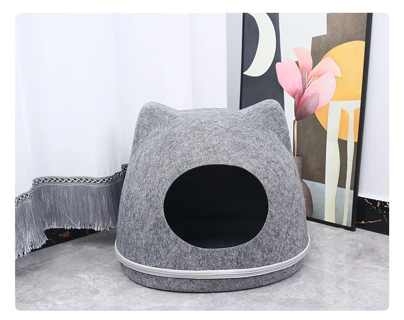 Felt Cat Tunnel Bed with Zipper Design