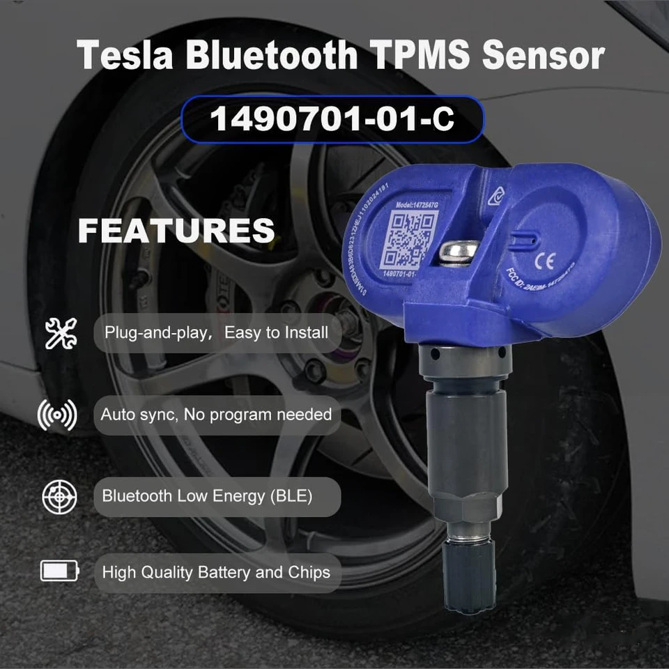 Tesla Bluetooth TPMS Sensors (4-Pack) – BLE Tire Pressure Monitor For 2021-2023 Model Y/S/X/3, Replaces OEM Part
