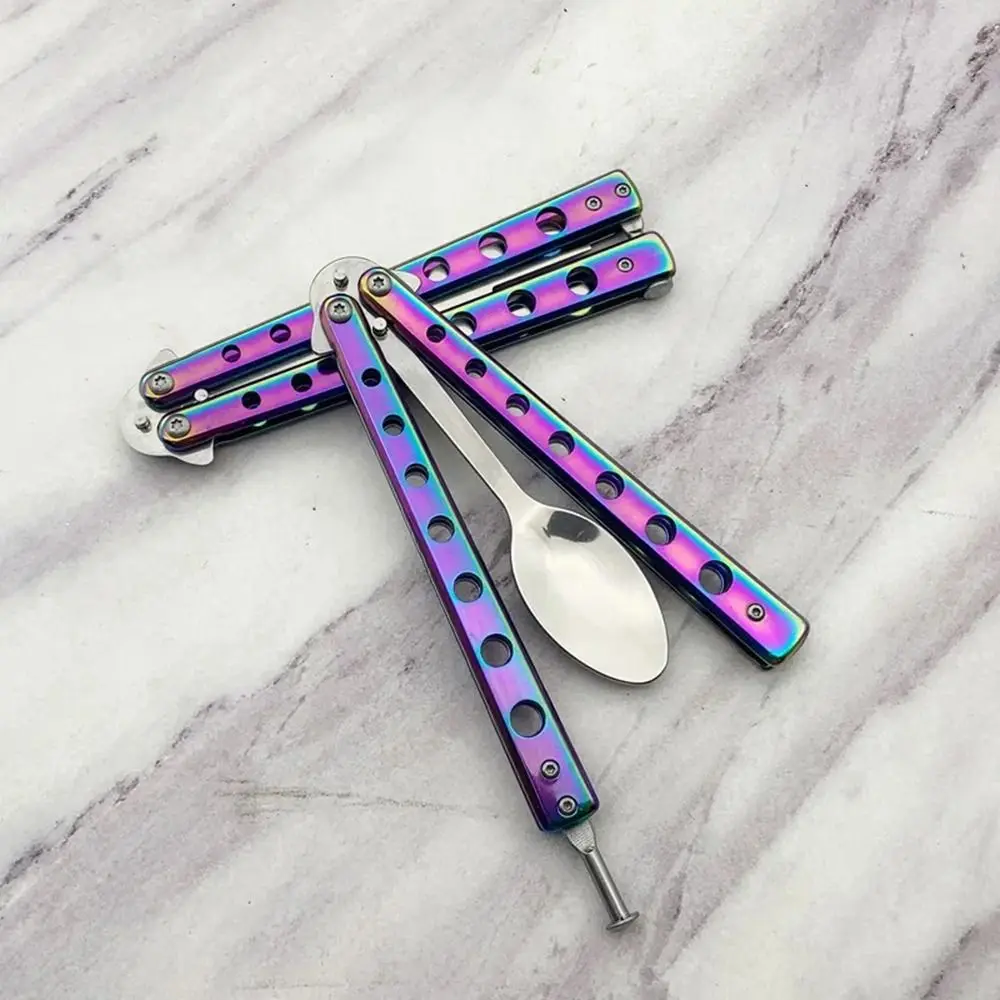 Durable Stainless Steel Butterfly Folding Spoon Fork Practice Training Outdoor Balisong Training Tool Tableware Camping