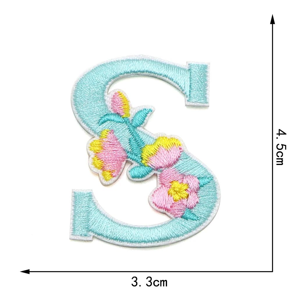 1PC 45MM Blume Gestickte Buchstaben Patch DIY Name Patches Eisen Auf Alphabet Applikationen Nähen Jacke Mäntel Abzeichen – Detail 20