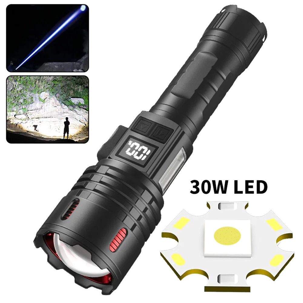 고출력 LED 손전등, IPX4 방수, 전원 디스플레이, 강력한 작업 조명, 정전용, 1000LM, 2500mAh