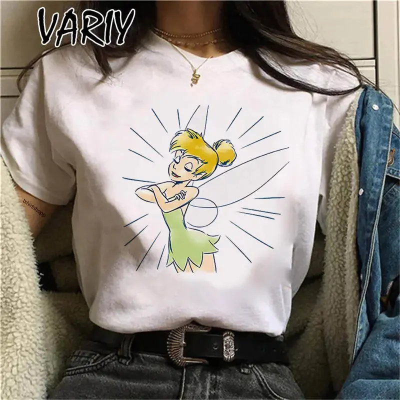 thumbnail image 1 of Camisetas con estampado de Tinker Bell para mujer, camiseta gráfica de cuento de hadas de Anime de dibujos animados a la moda de verano, ropa bonita de gran tamaño para chica, Tops, 1 of 5