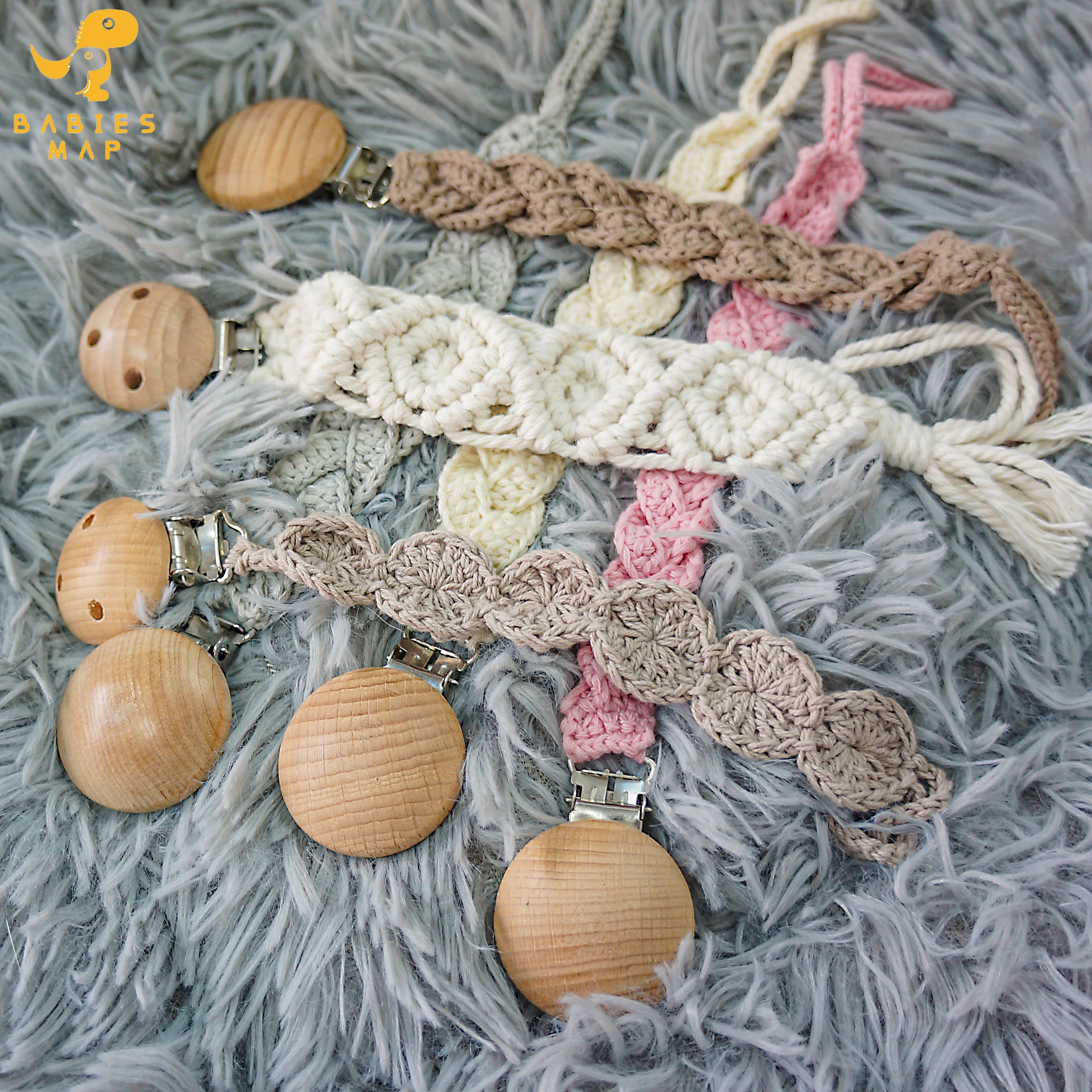 

New Babies Map Baby Pacifier Clips Chain Cotton Wood Pacifier Clips Safe Teething Chain Soother Chew Toy Dummy Clips