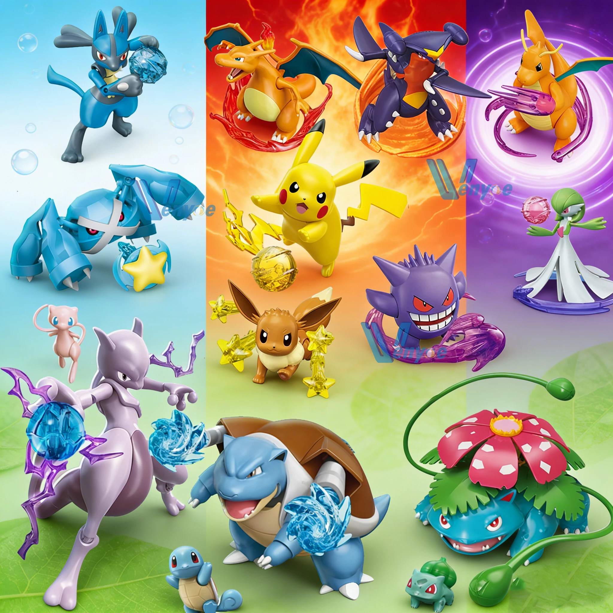 Pokemon Battle Series Bausteine Garchomp Dragonite Lucario Mewtwo Blastoise Montage 3D Modell Mini Ziegel Figur Spielzeug