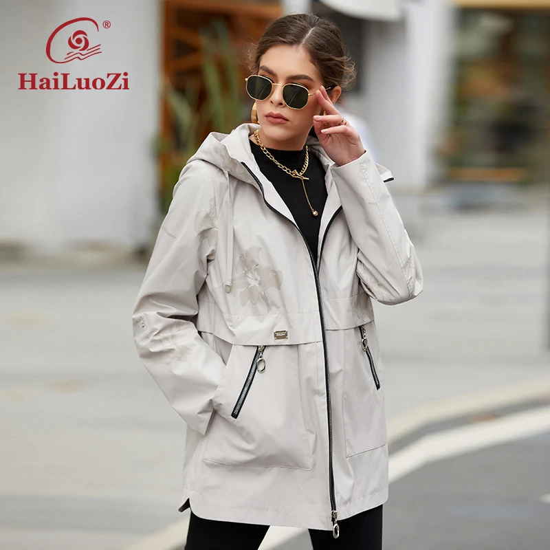 HaiLuoZi 2021 New Spring Women's Windbreaker Loose Fashion Printing Casual Women Coat High Quality Traf Zipper Short Jacket 9679 best winter jackets