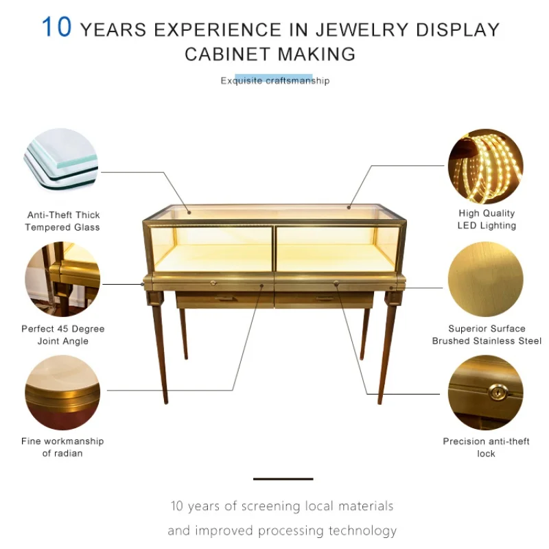 Round glass travel display cabinet portable metal jewelry storage counter for exhibitors ring necklace trade