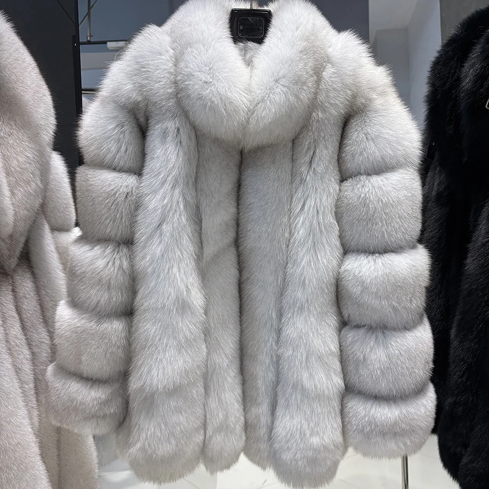 YOLOAgain Stand Collar Real Fox Fur Jacket Women Natural Fox Fur