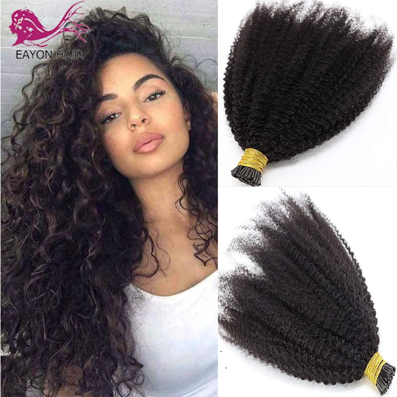 

4B 4C Afro Kinky Curly I Tip Human Hair Extensions Brazilian Remy Fusion Pre Bonded 1g/Strand 100g Natural Color #1#2#4#27