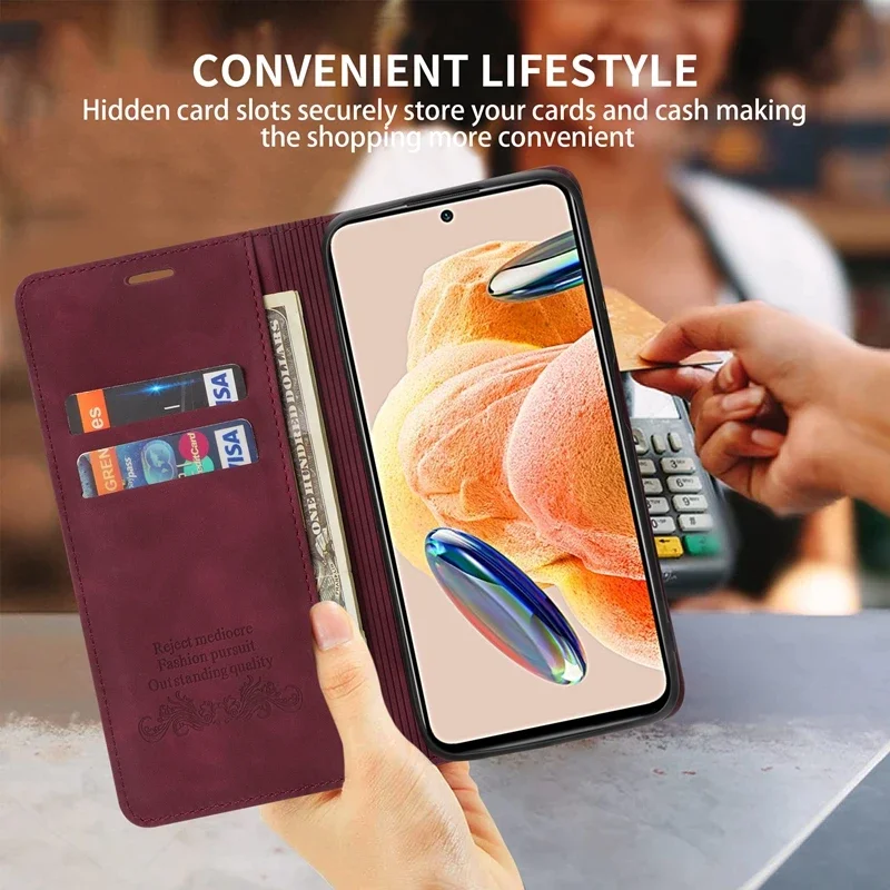 Leather Magnetic Flip Wallet Case - Skin-Friendly Card Holder Design