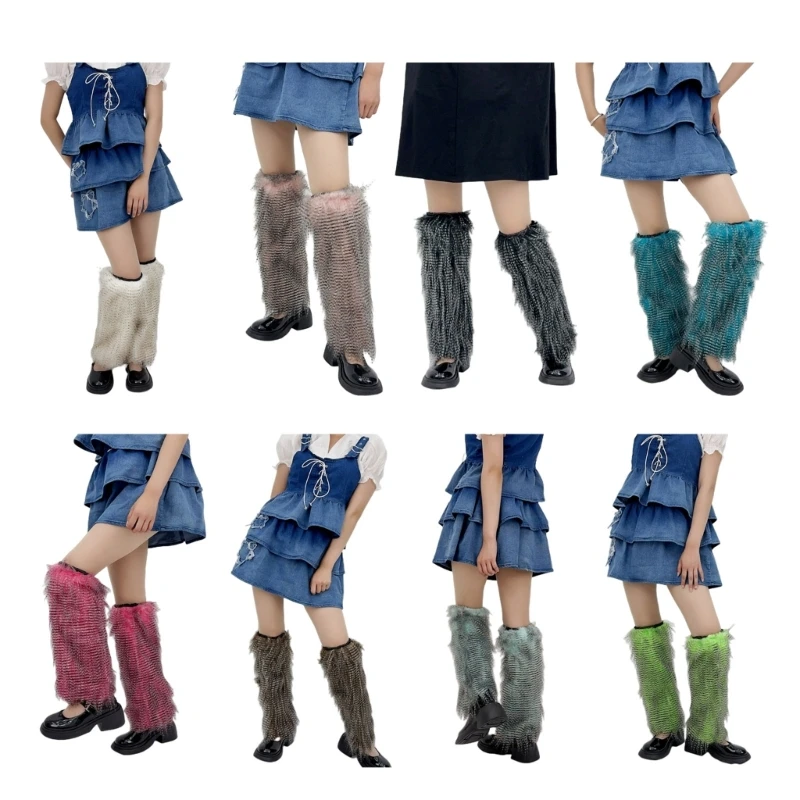 

Fuzzy Faux Furs Leg Warmers Furs Heels Long Boots Cuffs Cover Has Elastic One Pair Carnivals Boot Cover Y2K JK Uniform