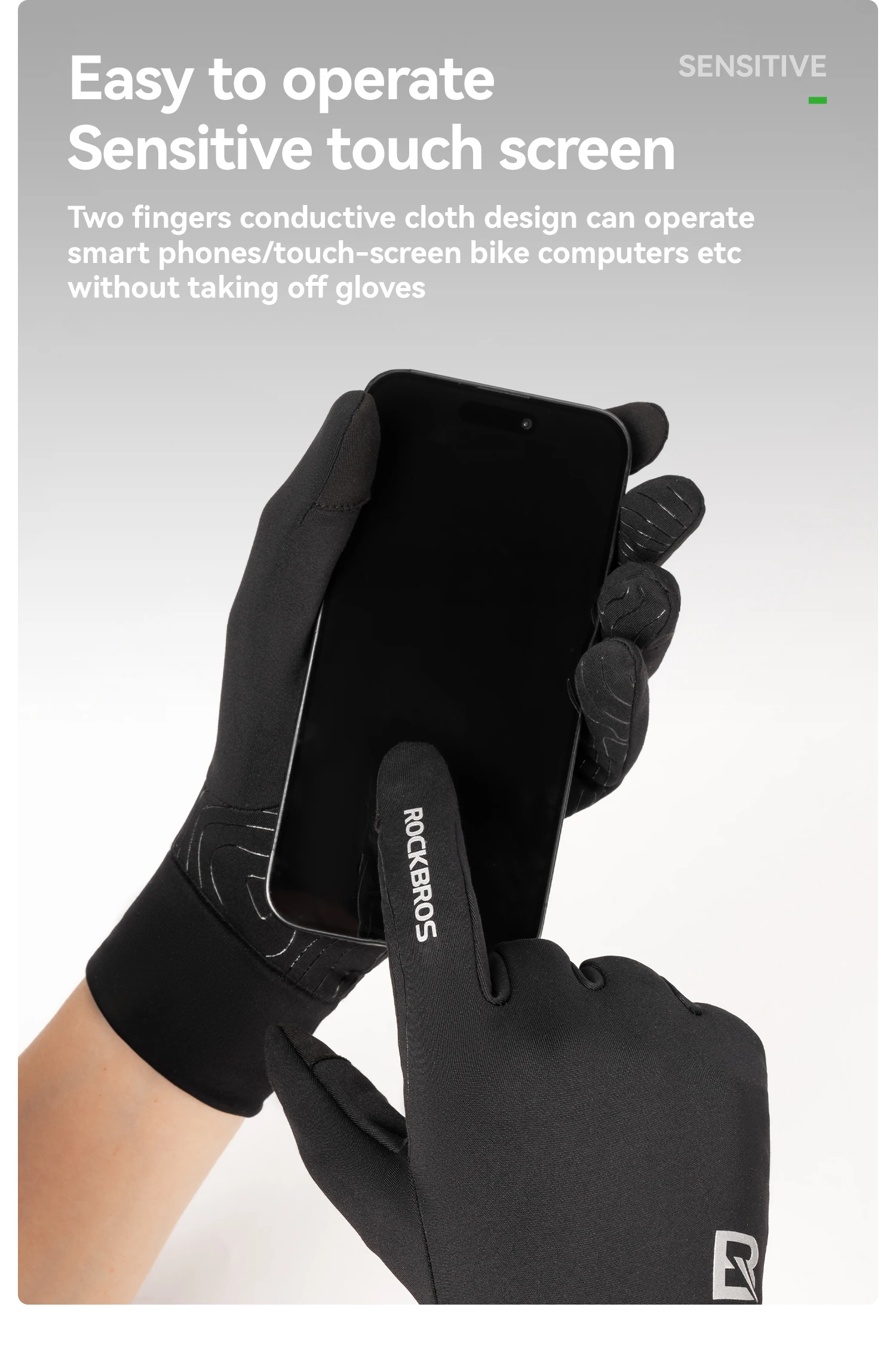 ROCKBROS Fahrradhandschuhe Frühling Herbst Fahrradhandschuhe Rutschfeste Langfingerhandschuhe Fleece-Futter Wärmere Handschuhe Winddichte Reithandschuhe – Detail 8