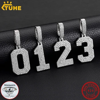 0-9 Lucky Numbers Moissanite Pendants Necklaces For Women 925 Silver Pendants Men Hip Hop Jewelry Fashion Birthday Gifts