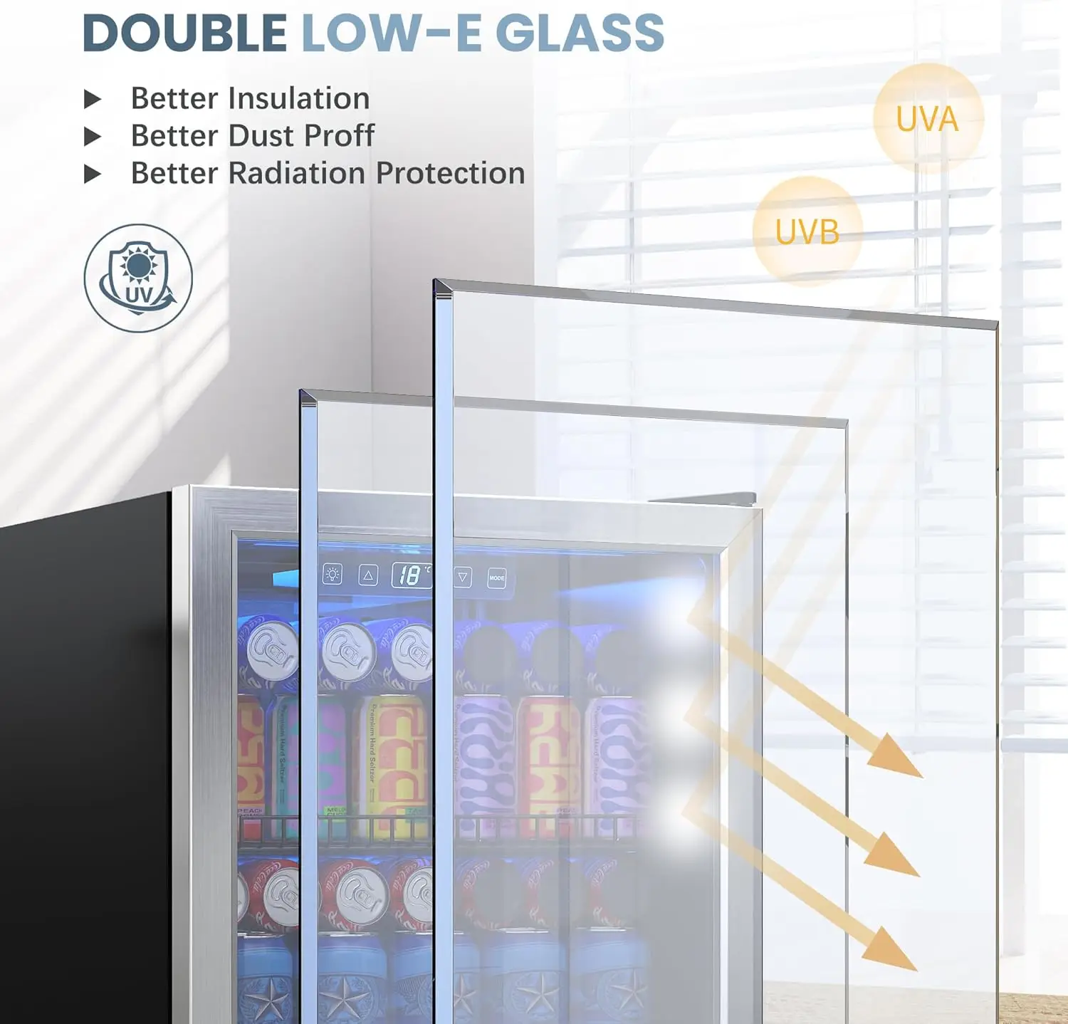 Beverage Refrigerator Cooler-Mini Fridge Freestanding Cooler with Glass Door Adjustable Shelves & Digital Temperature Display
