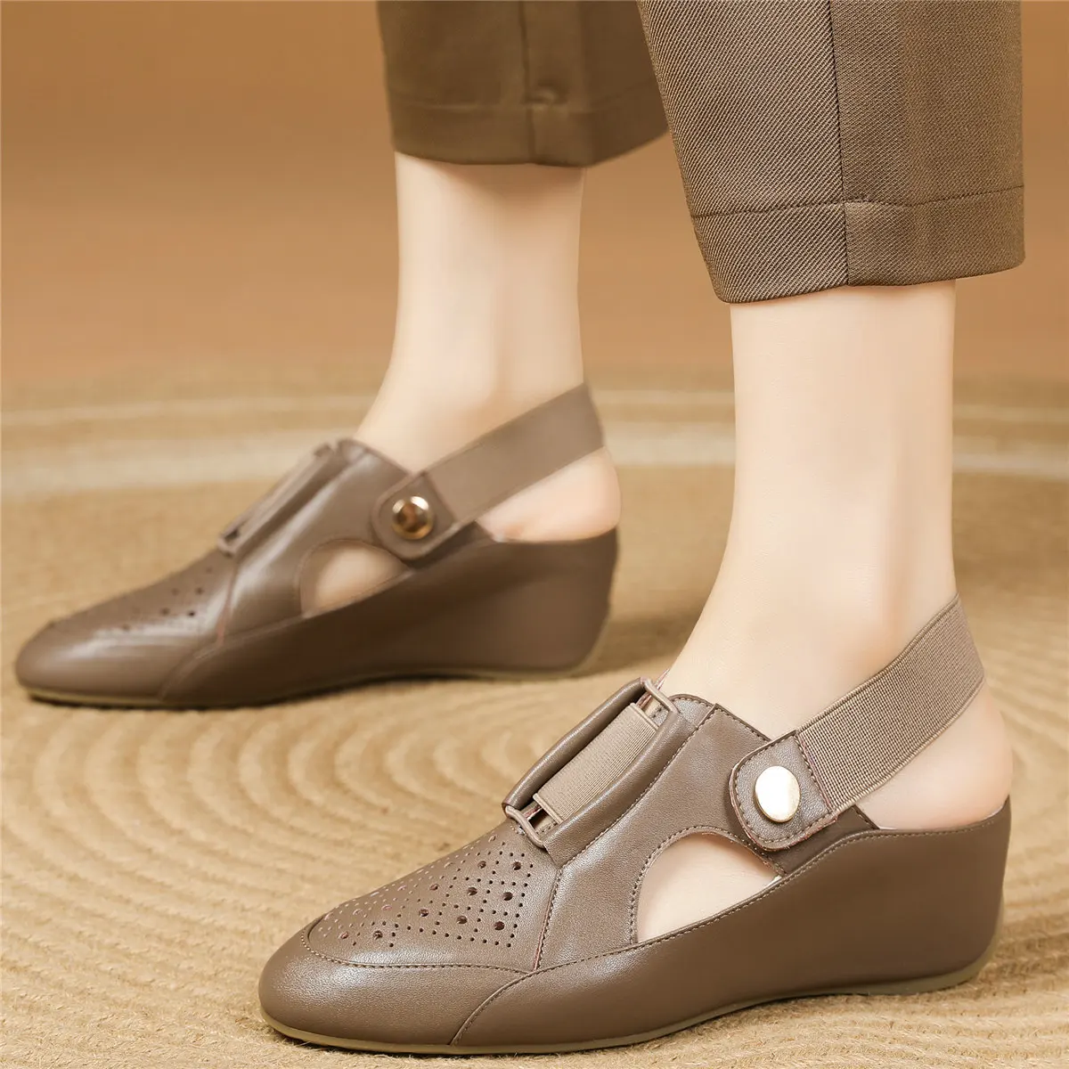 

Oxfords Shoes Women Genuine Leather Wedges High Heel Gladiator Sandals Female Summer Round Toe Platform Pumps Shoes Casual Shoes