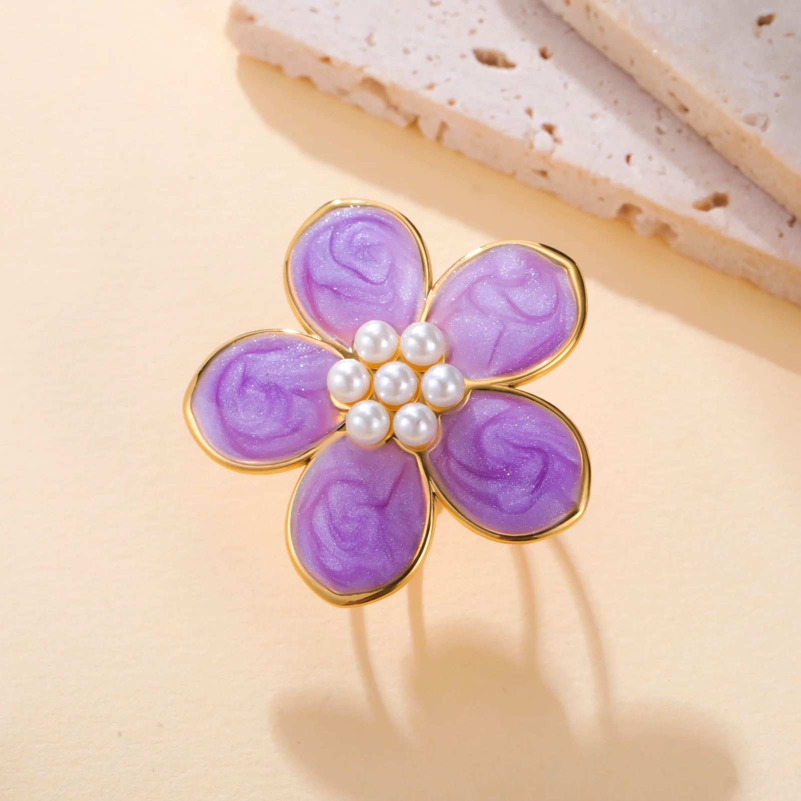 COOLTIME 1pc Bunte Tropf Öl Perle Blume Ring frauen Edelstahl Einstellbare Ring Mode Ästhetik Hochzeit Schmuck geschenk – Detail 7