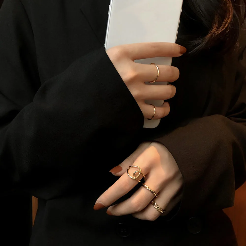 Personalità Geometrica Regolabile In Lega Gioielli Di Moda Coreana Twist Hollow Tail Ring Knot Index Finger Ring Open Ring