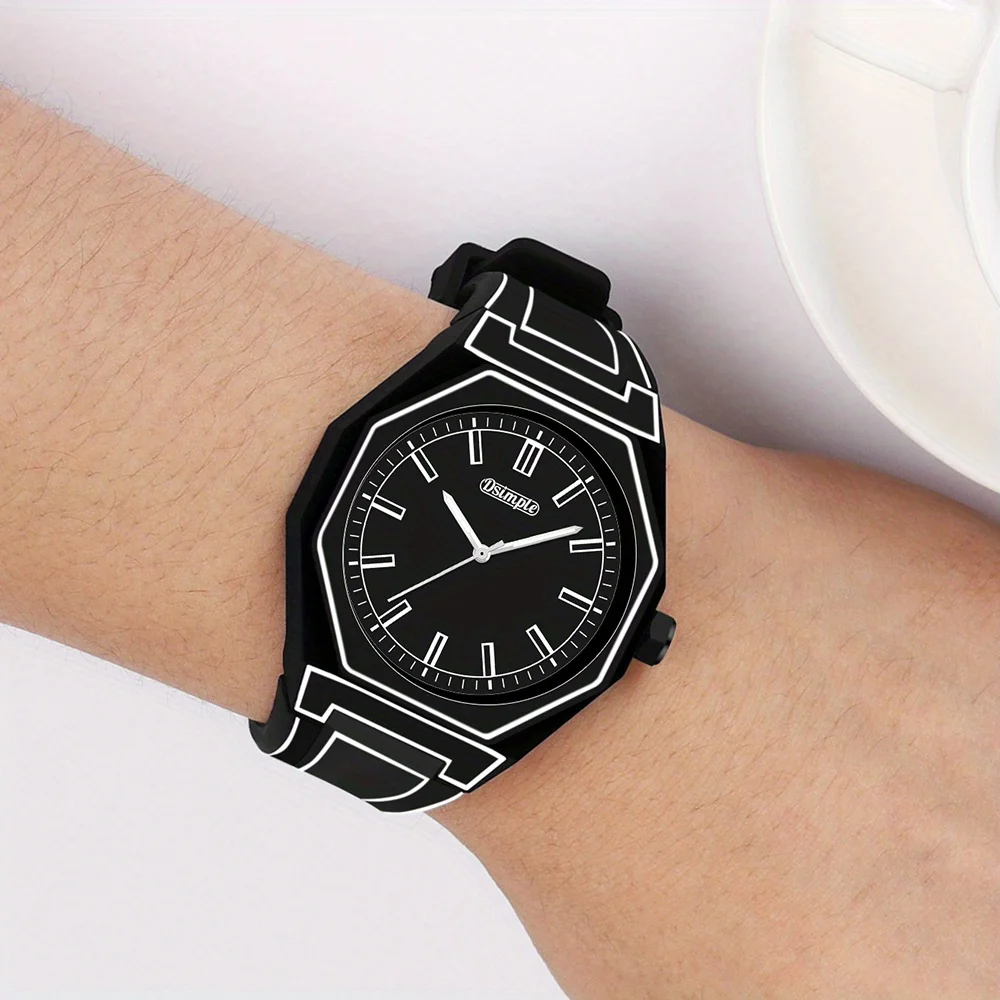 Fashionable Men's Simple Watch Date Function Preppy Style Quartz Wrist Watch - Silicone Strap,(Gift box does not include)