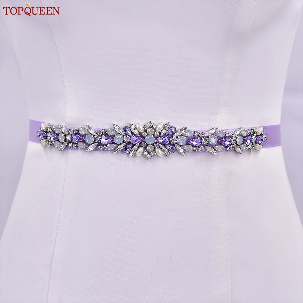 TOPQUEEN Fashion Wedding Belt Bridal Belt Sash Lavender Crystal Applique Miss Dress Rhinoceros Party Accessories S57