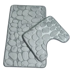 Luxurious Non - Slip Cobblestone Bathroom Rug Set - Soft, Washable Bath and Toilet Mats (GY)