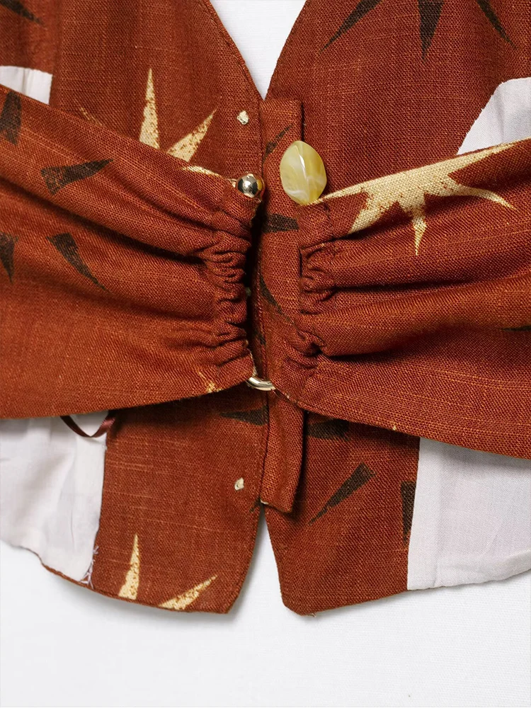 TFMLN Women Print Straight Long Pants Sets Chic Back Design Sexy Backless Halter Short Top High Waist Casual Wide Leg Pants