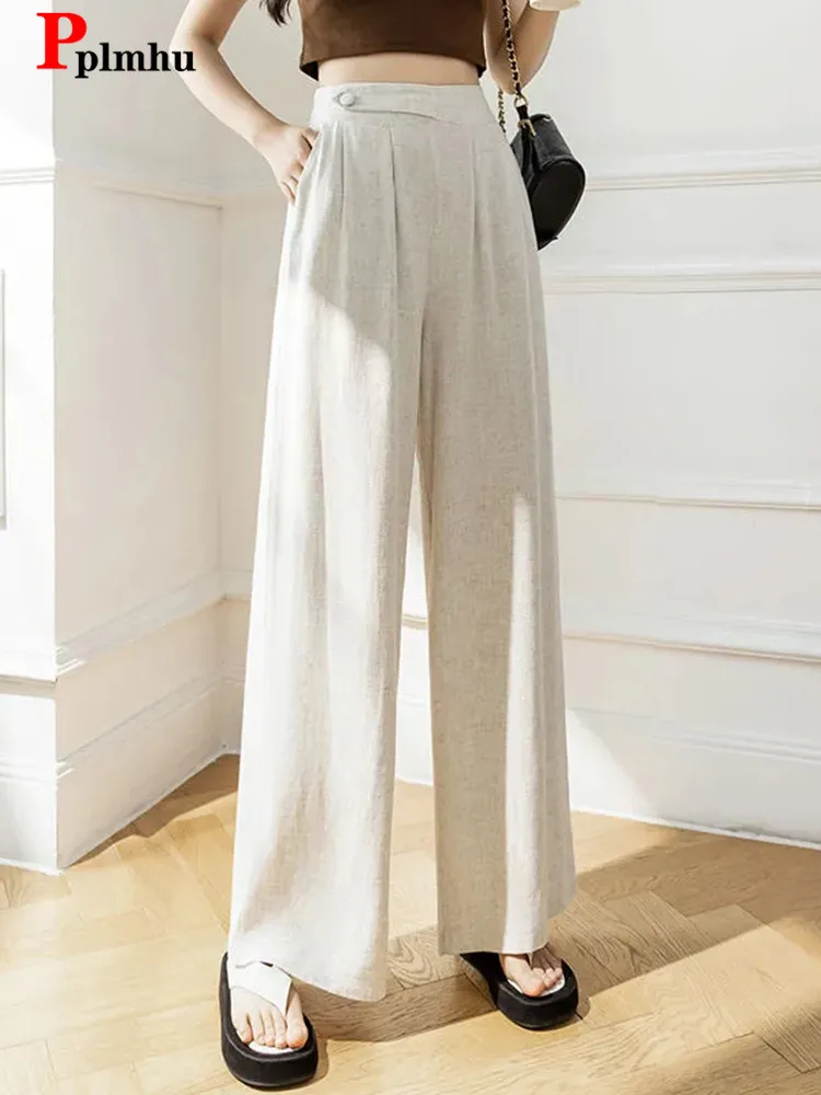 

Summer New Cotton Linen Hig Waist Wide Leg Pants Women 4xl Big Size Trousers Casual Baggy Pantalones Mom's Straight Sweatpant