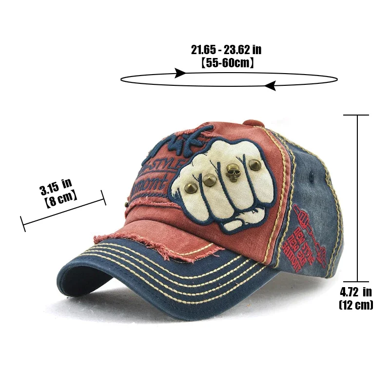 Fashion Baseball Cap Sports Outdoors Casual Cap Sun Hat Gorras Hip Hop Caps On Size Adjustable unisex Fist Rivet Patche baseball cap