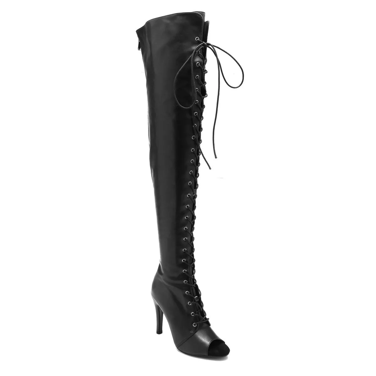 Black High Women Heels Soft Peep Toe Boots Stilettos Jazz Dance Over the Knee Shoes for Latin Dancing Big Size 2