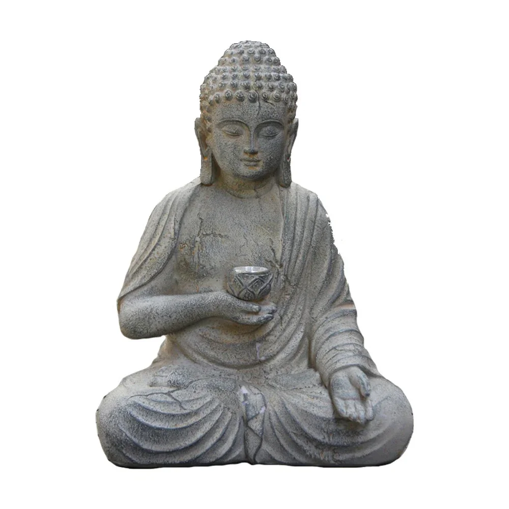 Statuetta Buddha Solare Out Of The Blue – LED Cambia Colore, Sfera In Vetro Craquelé, 20x8 Cm, Per Giardino E Interni