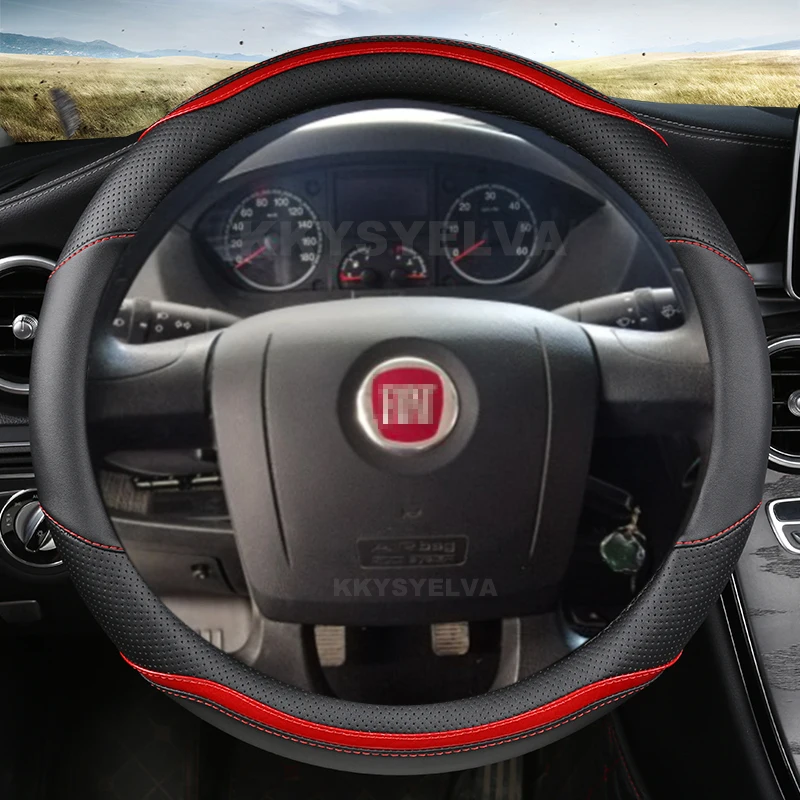 

Car Steering Wheel Cover Carbon Fibre +Leather For Fiat Ducato Peugeot Boxer Citroen Jumper Relay Ram ProMaster Auto Accessories