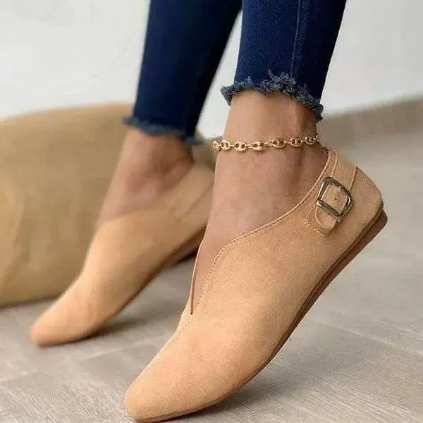 2021 New Pointed Suede Leather Ladies Soft Sole Flat Shoes Ladies Casual Shoes Summer Fashion Sweet Flat Casual Shoes Ladies