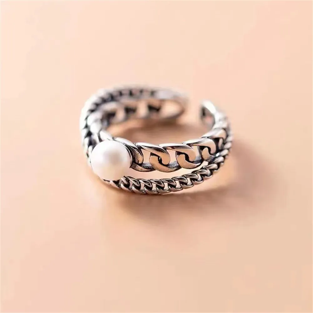 

DIY Pearl Small Accessories S925 Sterling Silver Jewelry Fashion Gold Ring Empty Fit 6-8mm Beads