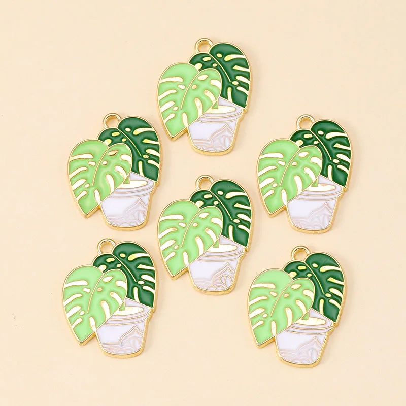12Pcs Grüne Pflanze Topfpflanzen Kaktus Charms Metall Legierung Emaille Anhänger Für DIY Handgemachte Accessoires Halskette Schmuck Machen Lieferungen – Detail 6