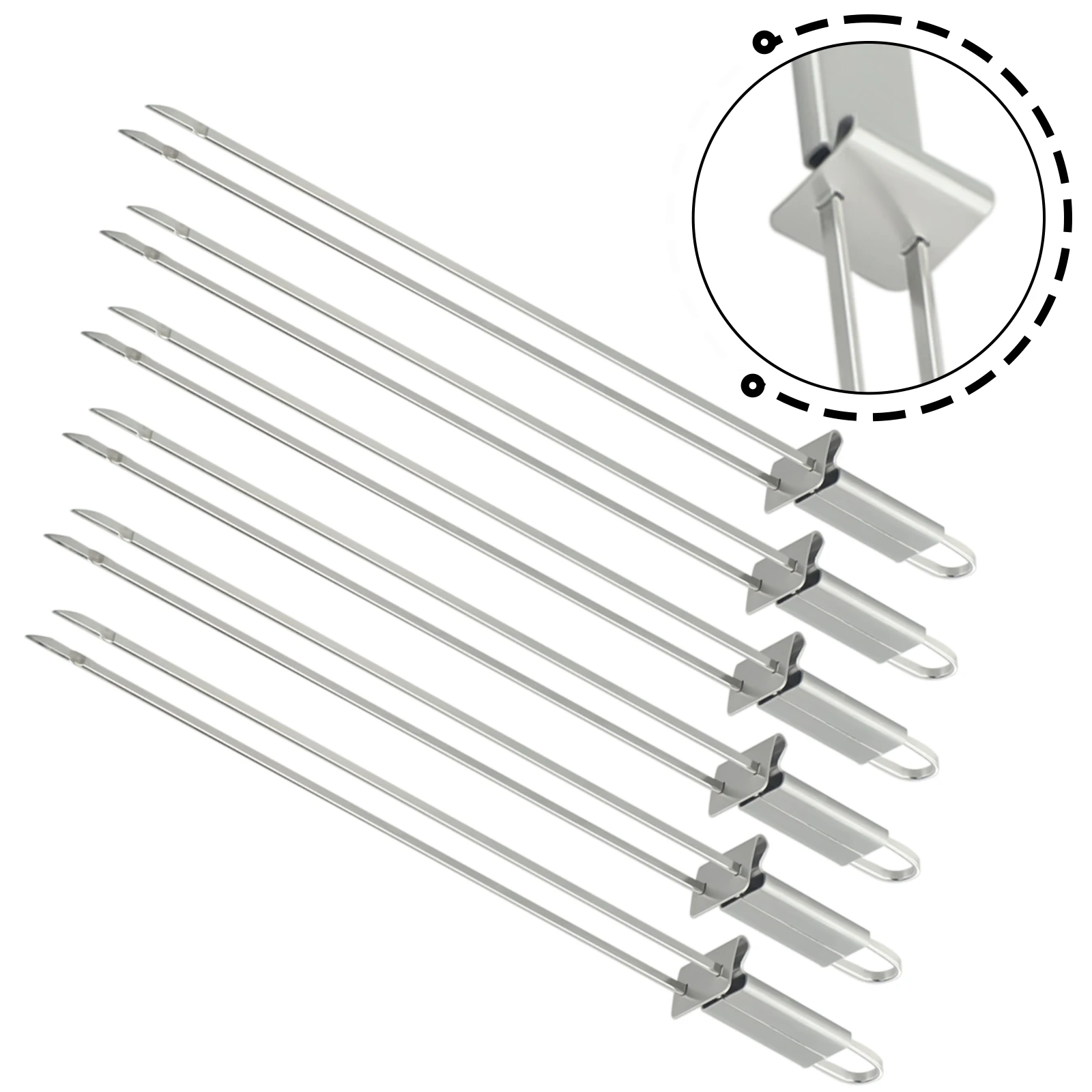 

6 Pcs Stainless Steel BBQ Skewers BBQ Skewers Push Bar 32.5cm Long Double Pronged For Grilling Kebabs Satay Yakitori Barbecue