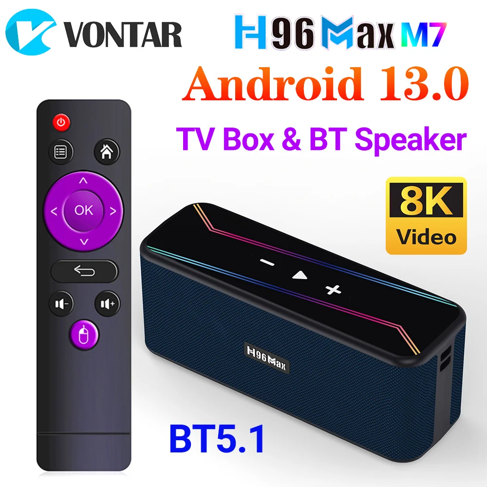 

H96 MAX M7 TV Box Speaker Android13.0 Rockchip 3528 Quad Core 64bit Cortex A53 Support 8K Video Decoding Wifi BT Media Player