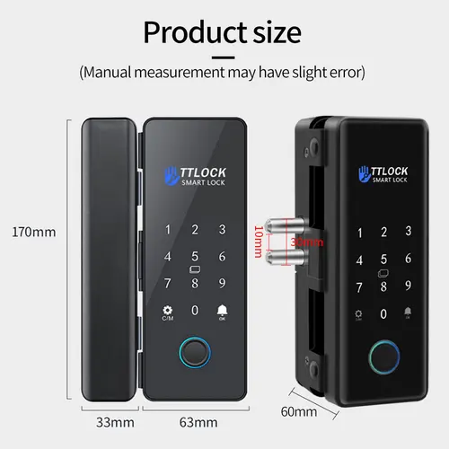 TTLOCK 앱 지문 잠금 블루투스 스마트 유리 도어락, 생체 인식 전자 제어 도어, 13.56M RFID 원격 잠금 해제, 드릴 없음 5