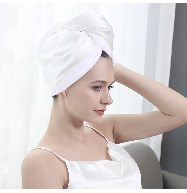 Silk exterior hair towel wrap for gentle drying