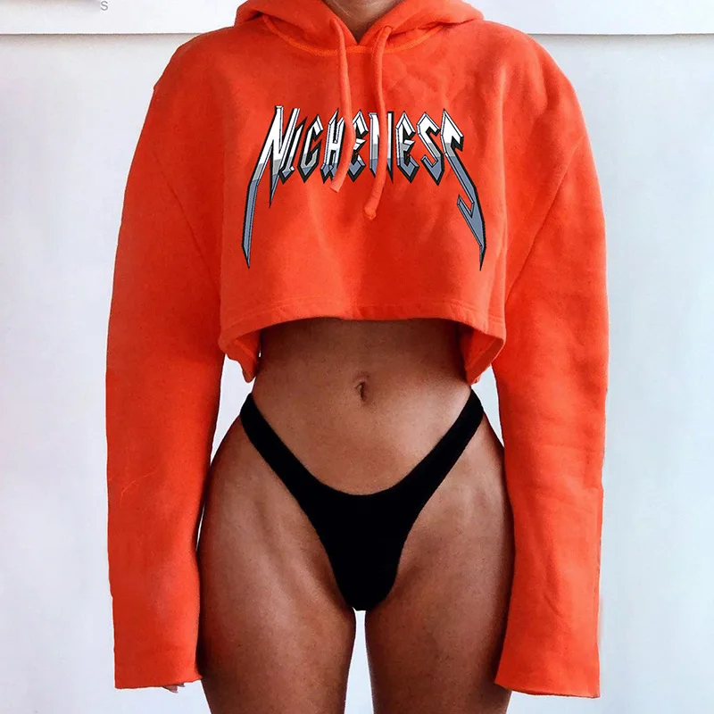 

Womens Cropped Hoodie Short Sweatshirt Plain Pullover Hooded Crop Tops Sexy Casual Long Sleeve Hooded