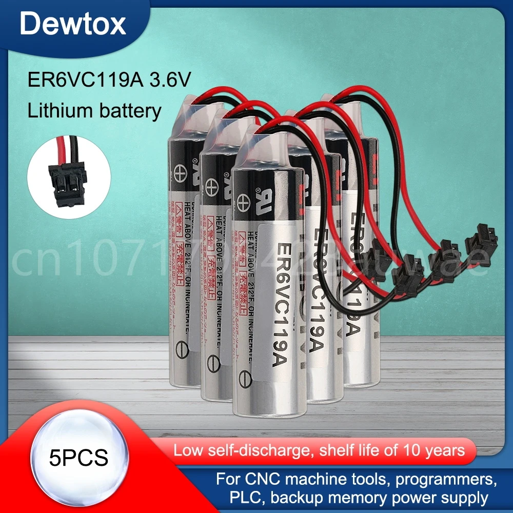 

5PCS Original New ER6V ER6VC119A Battery Pack 3.6V 2000mAh PLC Industrial Lithium Batteries with Black Plugs Connectors