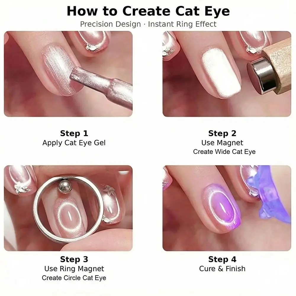 휴대용 속이 빈 고양이 눈 자석 네일 아트 효과 자석 링 DIY 네일 아트 자석 세트 매니큐어 마그네틱 도구 프렌치 네일 아트 자석