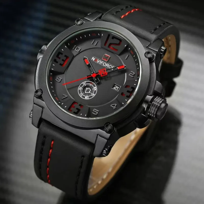 Quartz Watch For Men Top Brand Sports Military Luxury Watch Automatic Calendar Week Leather Strap Men Watch Reloj Hombre NF9099