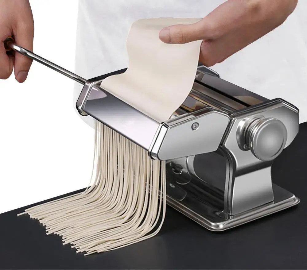 Pasta Maker,Stainless Steel Pasta Roller Machine,Dual-Blade Manual Roller  Pasta Maker for Spaghetti Linguine Fettuccine Lasagne, Includes Dough  Cutter