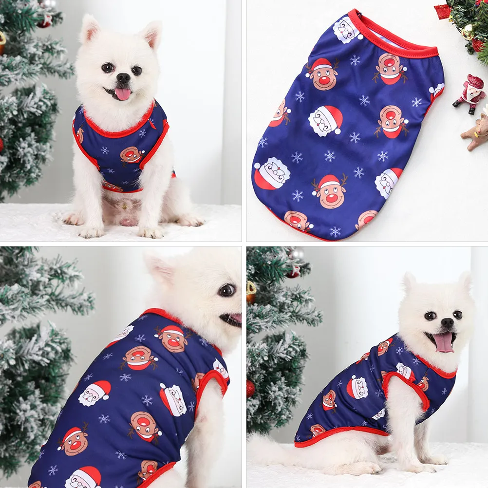 1Pcs 크리스마스 애완 동물 조끼 개 옷 크리스마스 폴리 에스터 의상 작은 개 따뜻한 복장 휴일 파티 겨울 착용 애완 동물 옷
