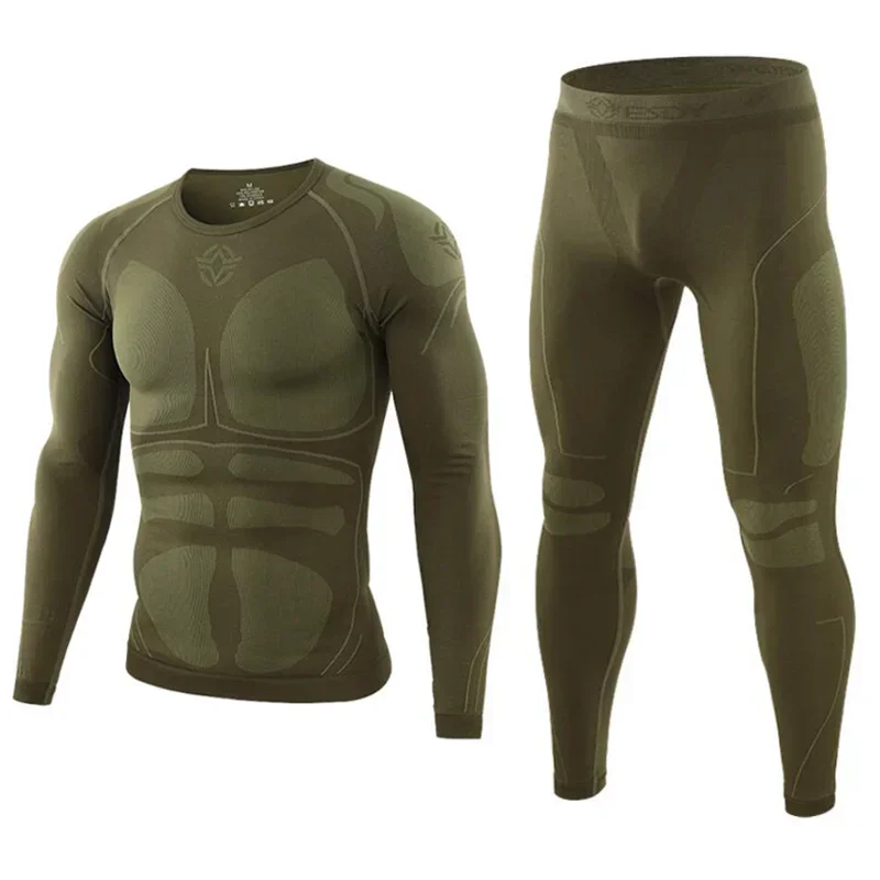 Men Seamless Sight Tactical Thermal Underwear Winter Sets Compression Fleece Function Training Thermo Underwear Long Johns new bjj mma men s sets work out compression rashguard suits men exercise 3d fitness tights bodybuild cross rash guard 2pcs set